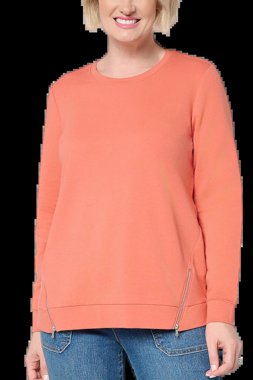 Denim & Co. Women's French Terry Pullover w Zippers Apricot - Regular
